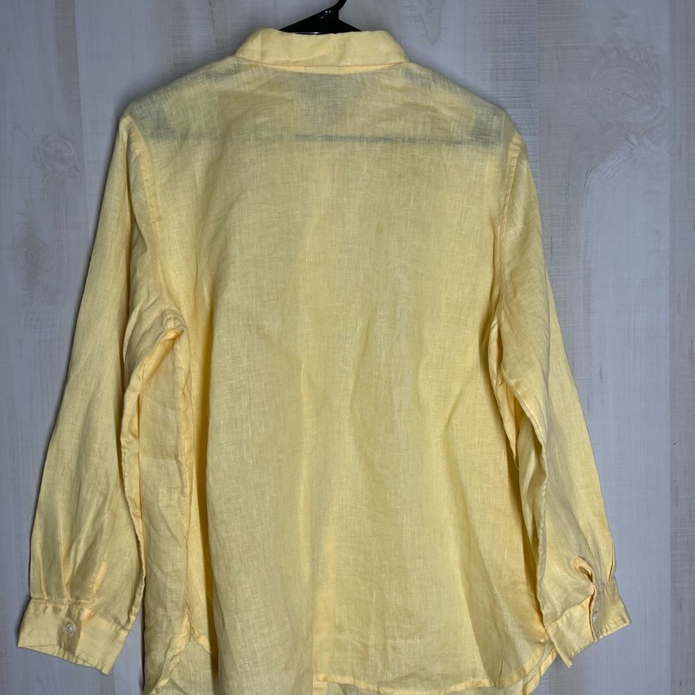 J. Jill yellow 100% linen long sleeve button front shirt blouse top, size medium - Picture 10 of 15